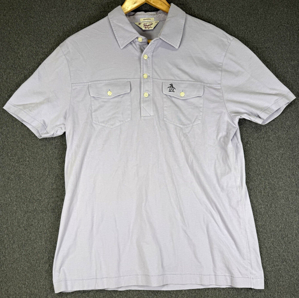 Original Penguin Mens Medium Gray Classic Fit Polo Shirt Double Pocket READ